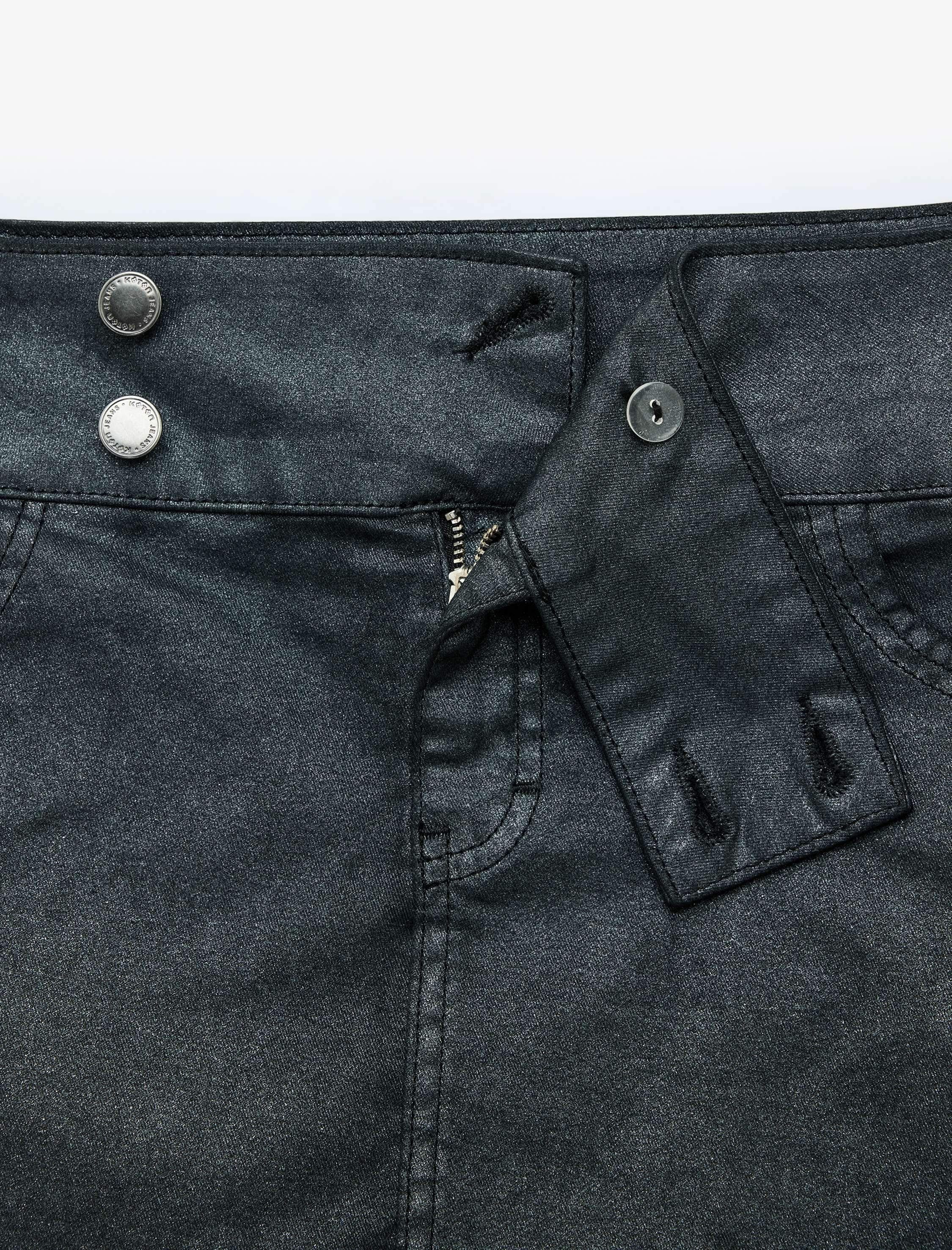   Normal Bel Düğme Detaylı Cepli Pamuklu Denim Mini Şort Etek