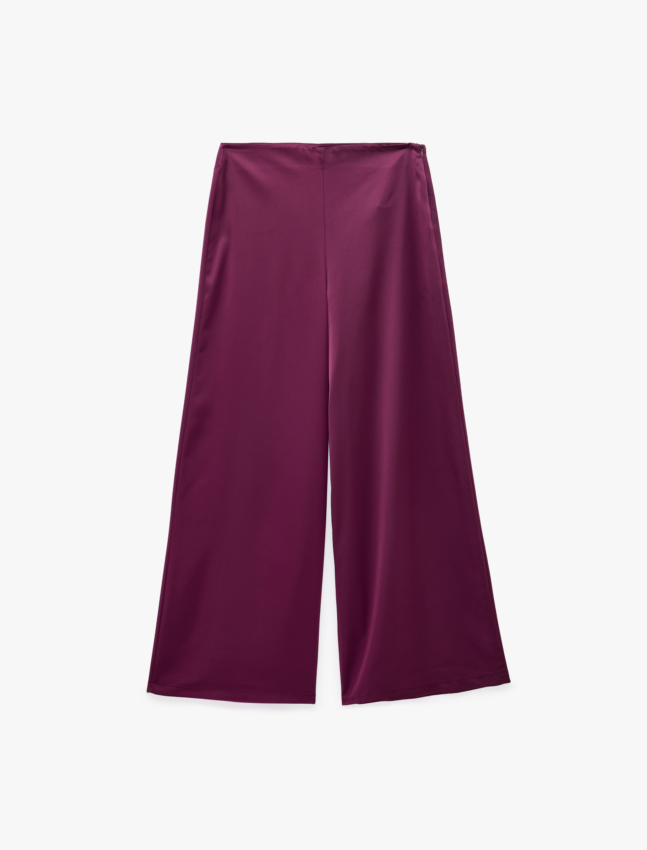   Regular Fit Normal Bel Düz Geniş Paça Saten Pantolon