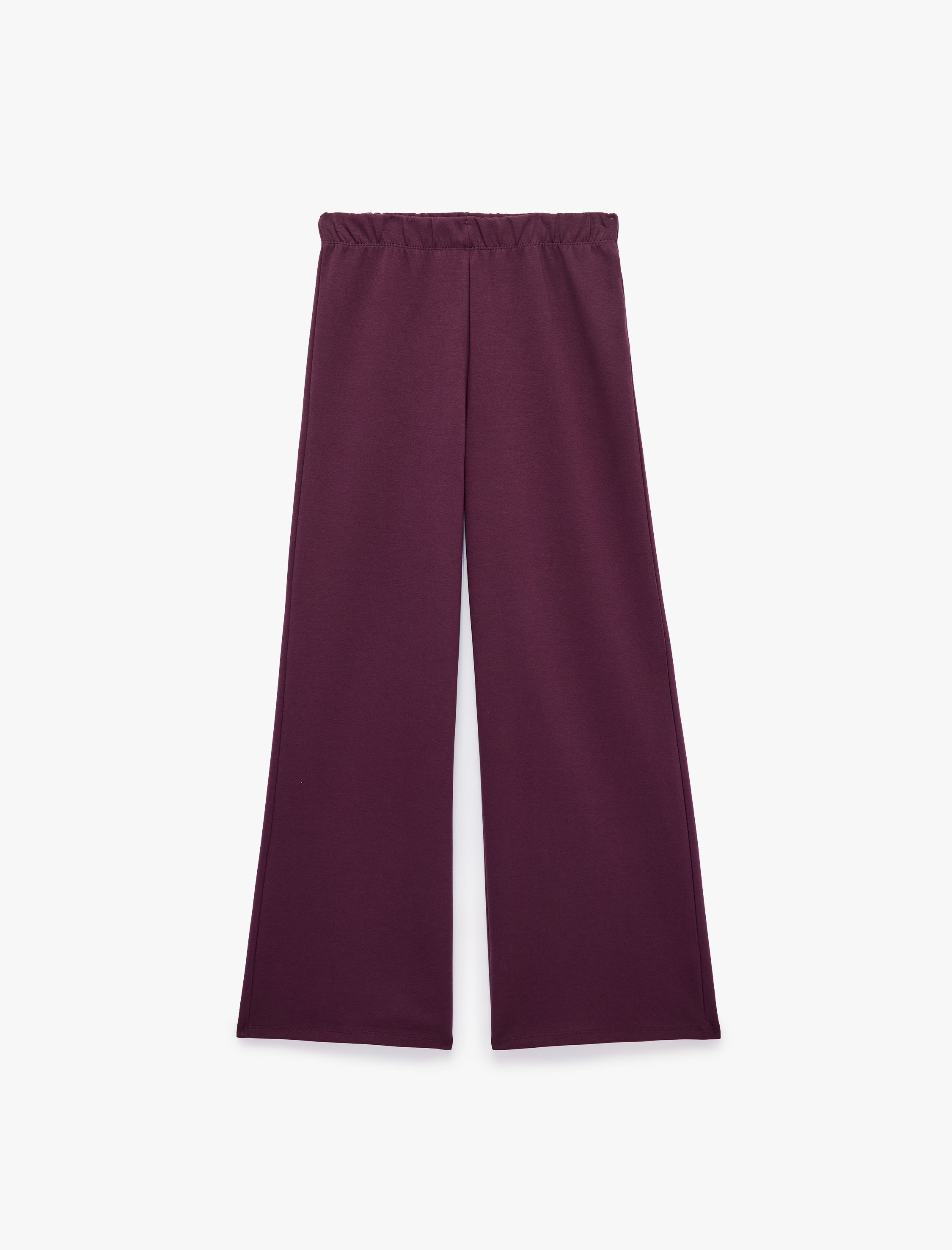   Pamuklu Beli Lastikli Mürdüm Rengi Düz Bol Paça Pantolon