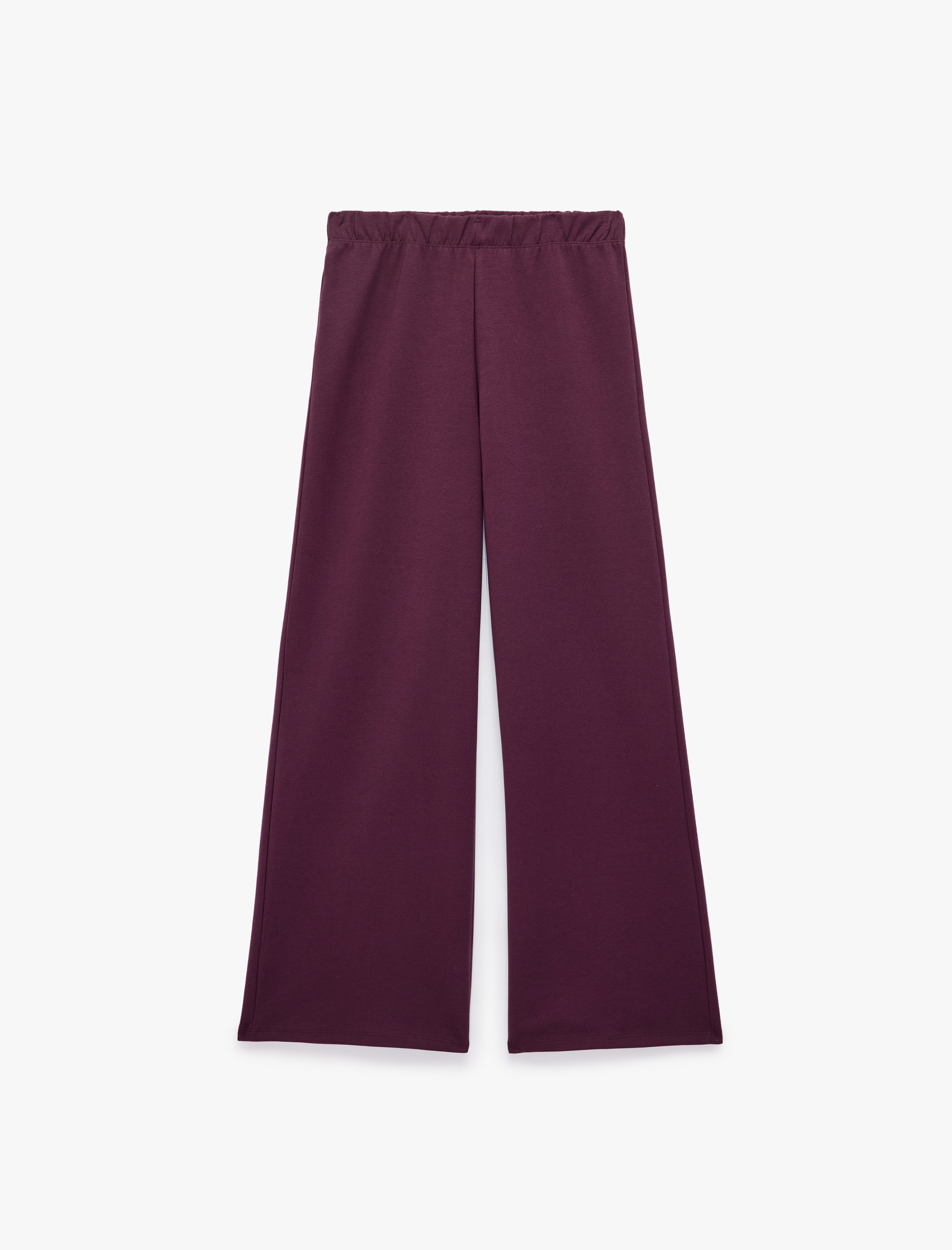   Pamuklu Beli Lastikli Mürdüm Rengi Düz Bol Paça Pantolon