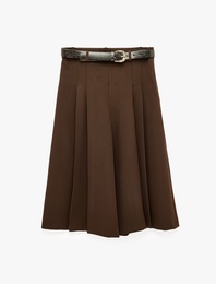 Rahat Kalıp Cepli Kemerli Pileli Midi Etek Pantolon