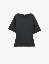 Slim Fit Bisiklet Yaka Kısa Kollu Hafif Peplum Kesim Kaşkorse Bluz