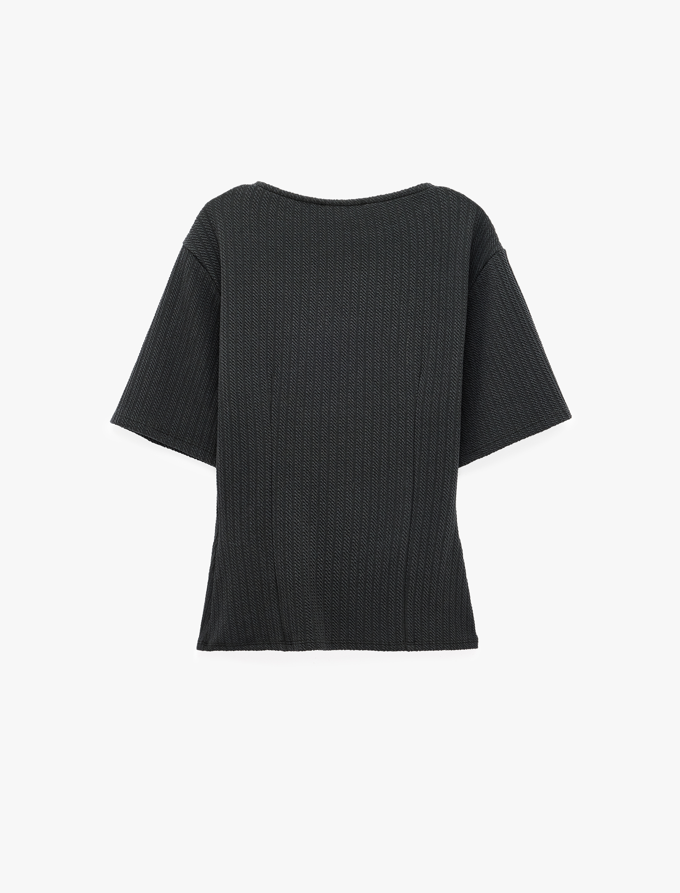   Slim Fit Bisiklet Yaka Kısa Kollu Hafif Peplum Kesim Kaşkorse Bluz