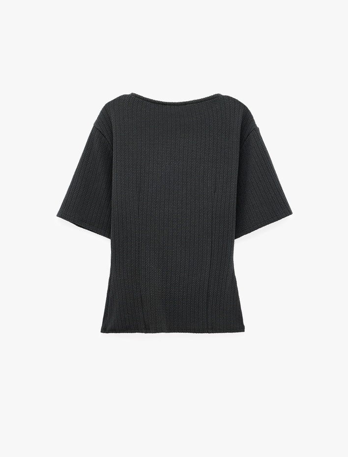  Slim Fit Bisiklet Yaka Kısa Kollu Hafif Peplum Kesim Kaşkorse Bluz
