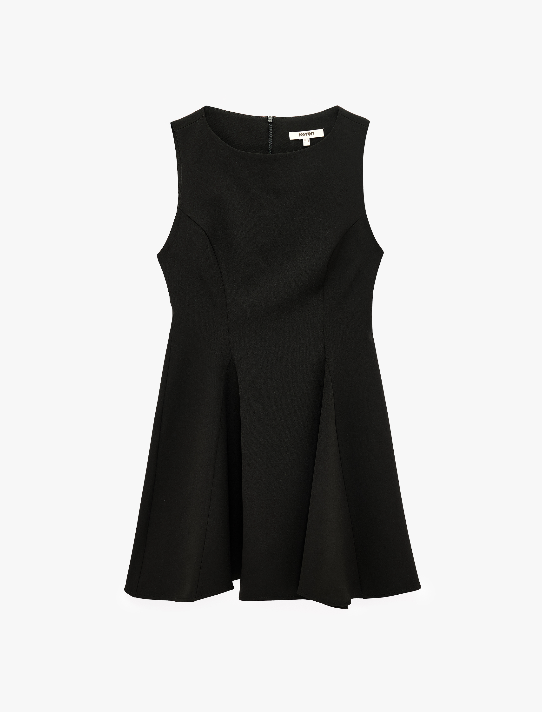  Slim Fit Bisiklet Yaka Kolsuz Mini Kloş Peplum Elbise