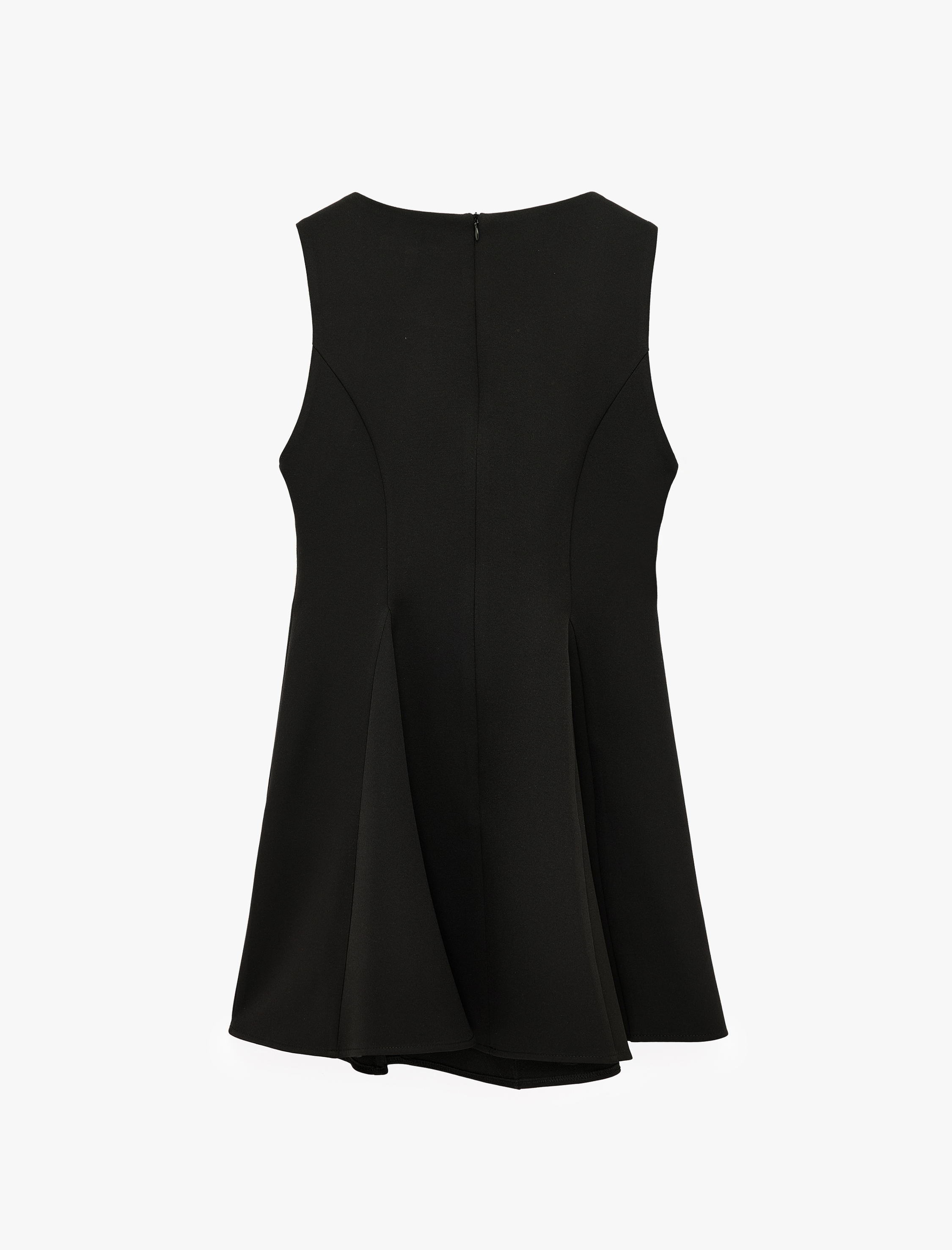   Slim Fit Bisiklet Yaka Kolsuz Mini Kloş Peplum Elbise