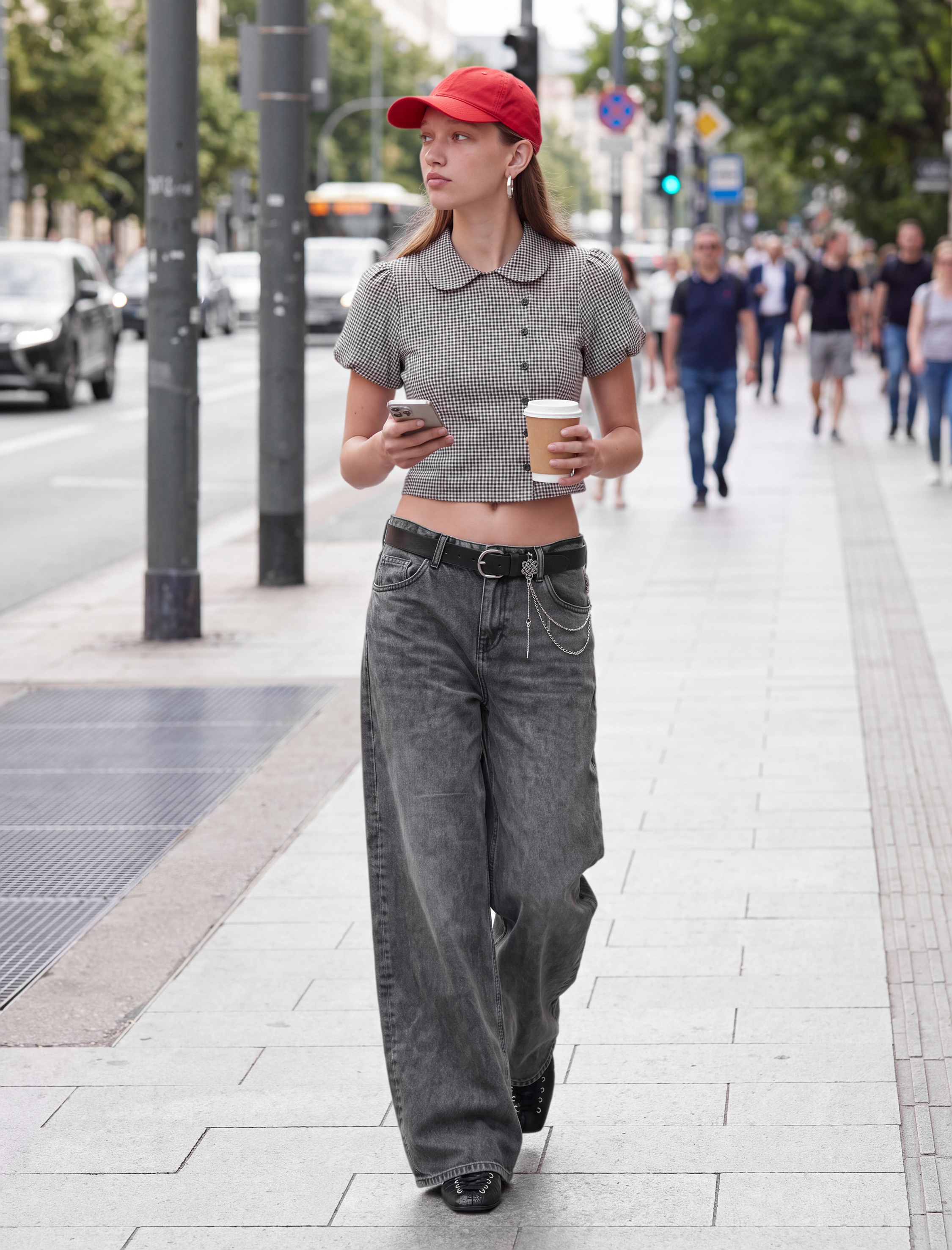   Slim Fit Bebe Yaka Kısa Balon Kollu Pötikareli Gömlek