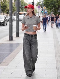 Slim Fit Bebe Yaka Kısa Balon Kollu Pötikareli Gömlek