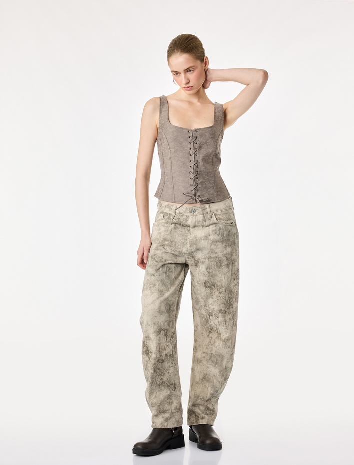 Modal Kumaş Slim Fit Bağlamalı U Yaka Kolsuz Crop Korse Büstiyer