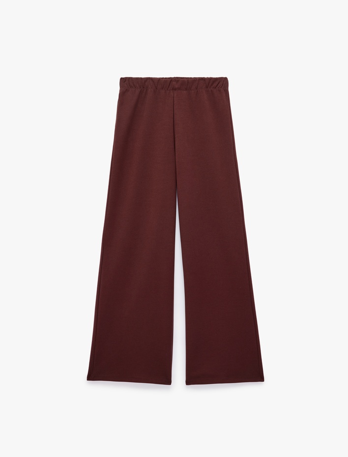  Pamuklu Beli Lastikli Düz Bol Paça Pantolon