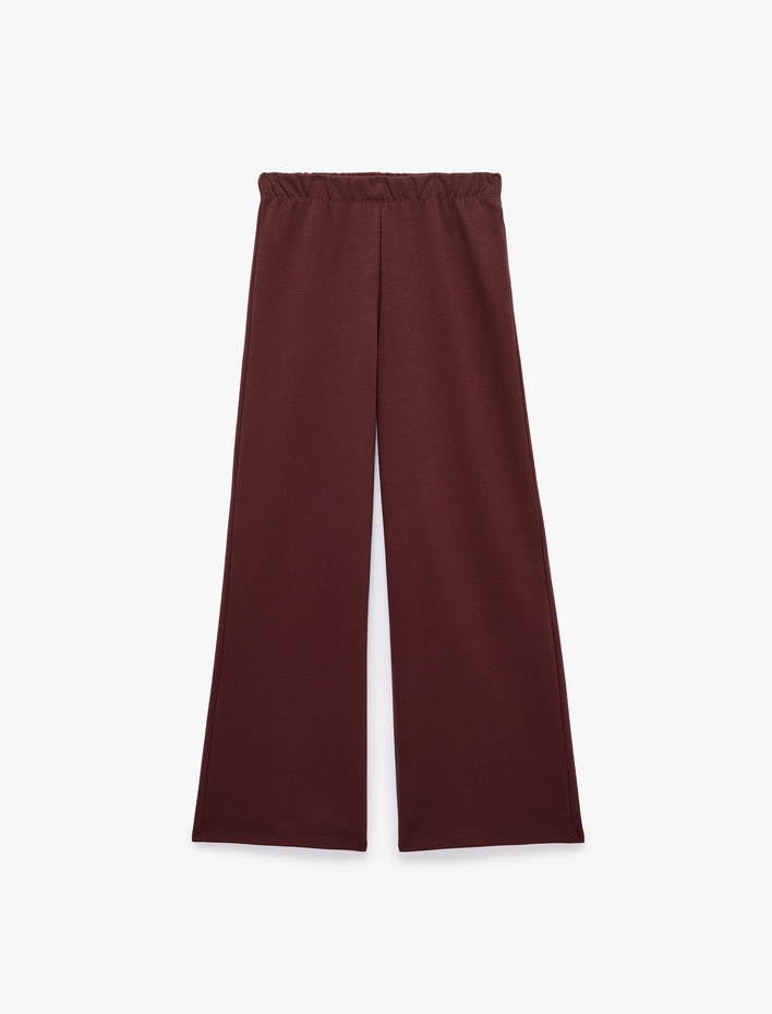  Pamuklu Beli Lastikli Düz Bol Paça Pantolon