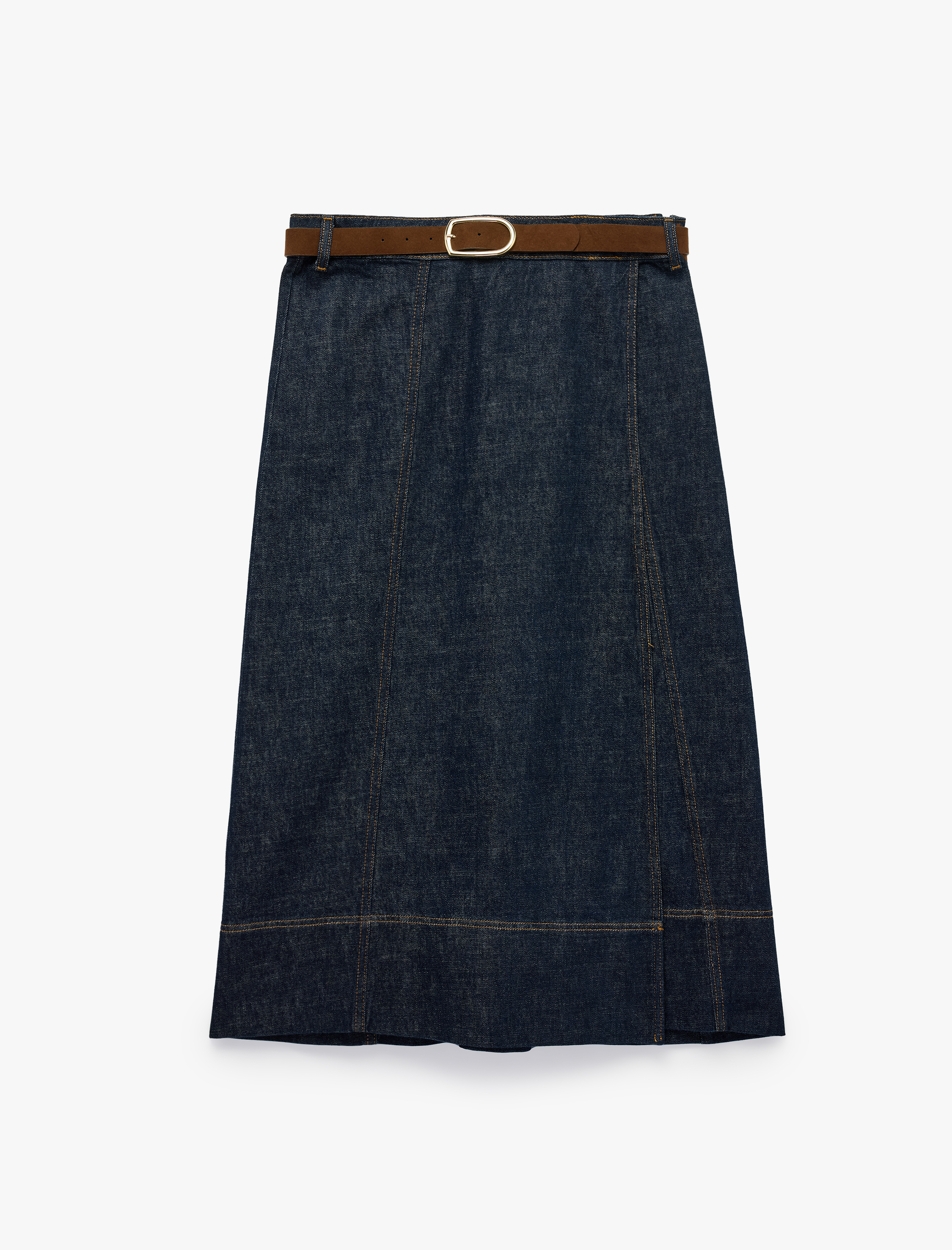   Pamuklu Normal Bel Kemerli Uzun Denim Etek