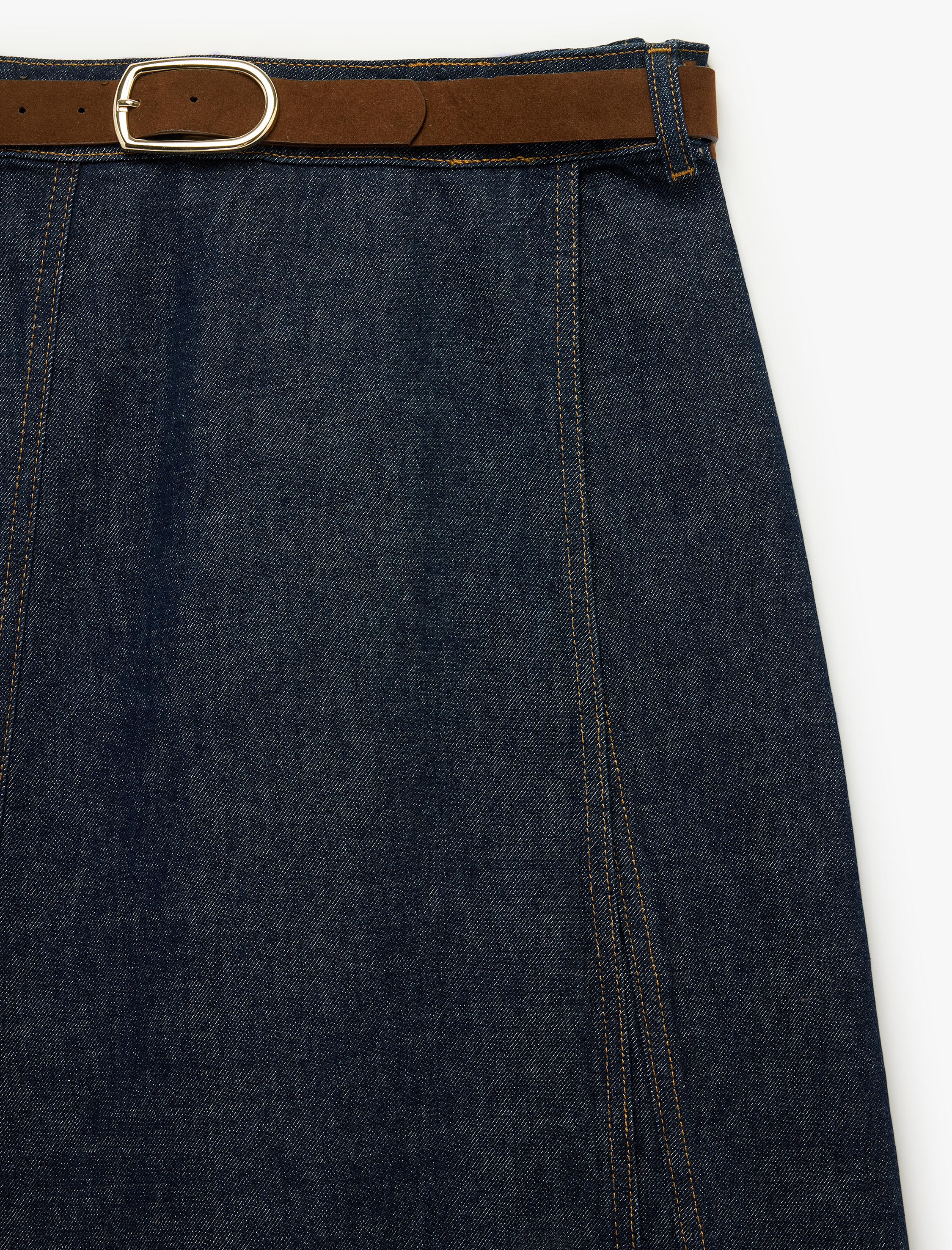   Pamuklu Normal Bel Kemerli Uzun Denim Etek