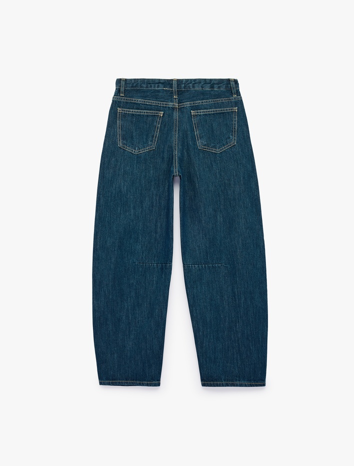 Kız Çocuk Barrel Denim Pantolon Cepli Pamuklu Bol Kesim