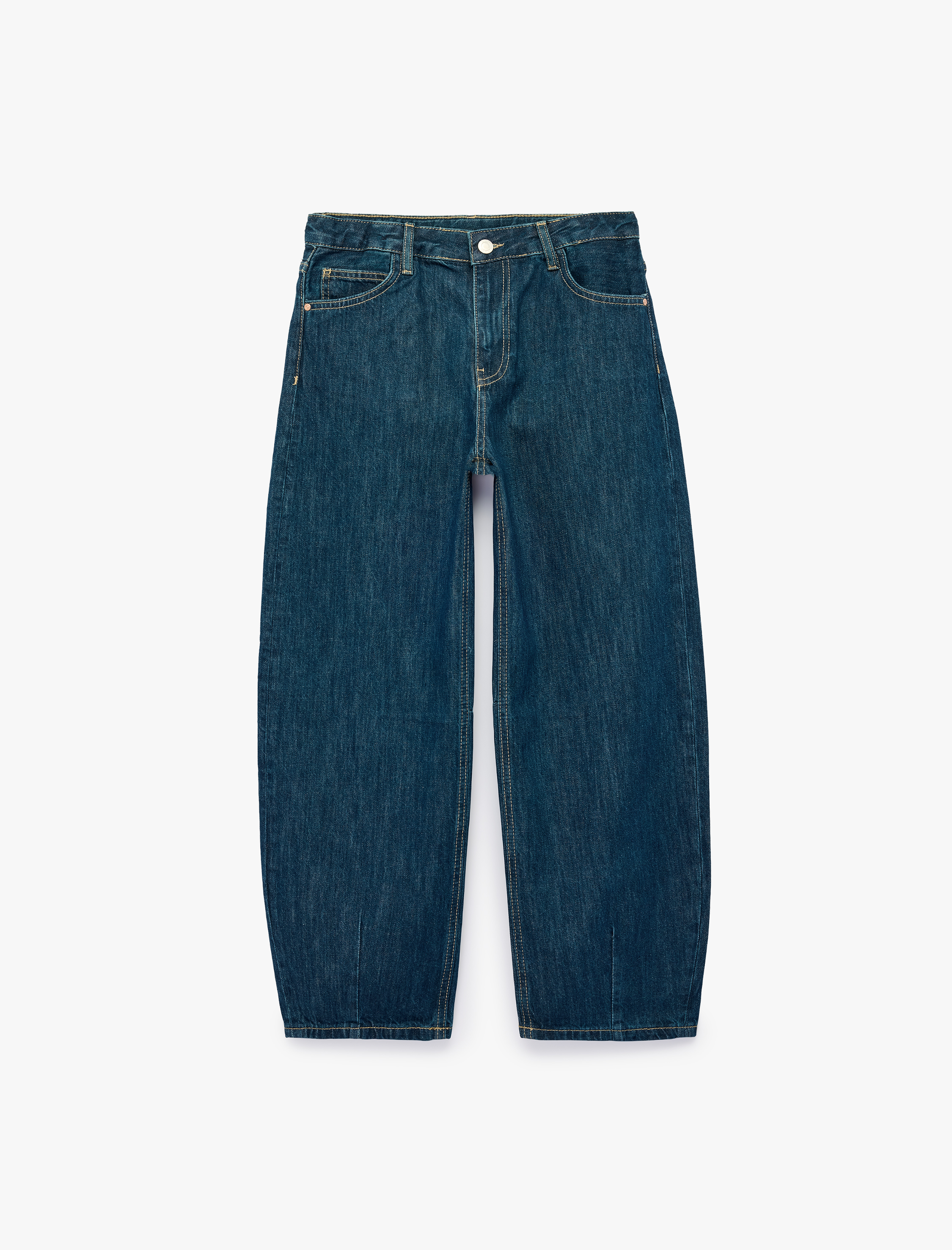  Kız Çocuk Barrel Denim Pantolon Cepli Pamuklu Bol Kesim