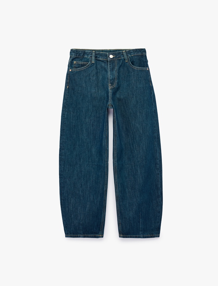 Kız Çocuk Barrel Denim Pantolon Cepli Pamuklu Bol Kesim