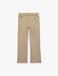 Pamuklu Normal Bel Düğmeli Dar Kesim Kısa İspanyol Paça Pantolon -Kick Flare Jeans