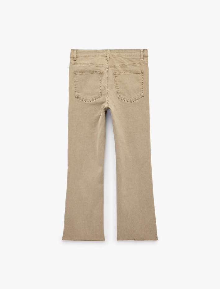  Pamuklu Normal Bel Düğmeli Dar Kesim Kısa İspanyol Paça Pantolon -Kick Flare Jeans