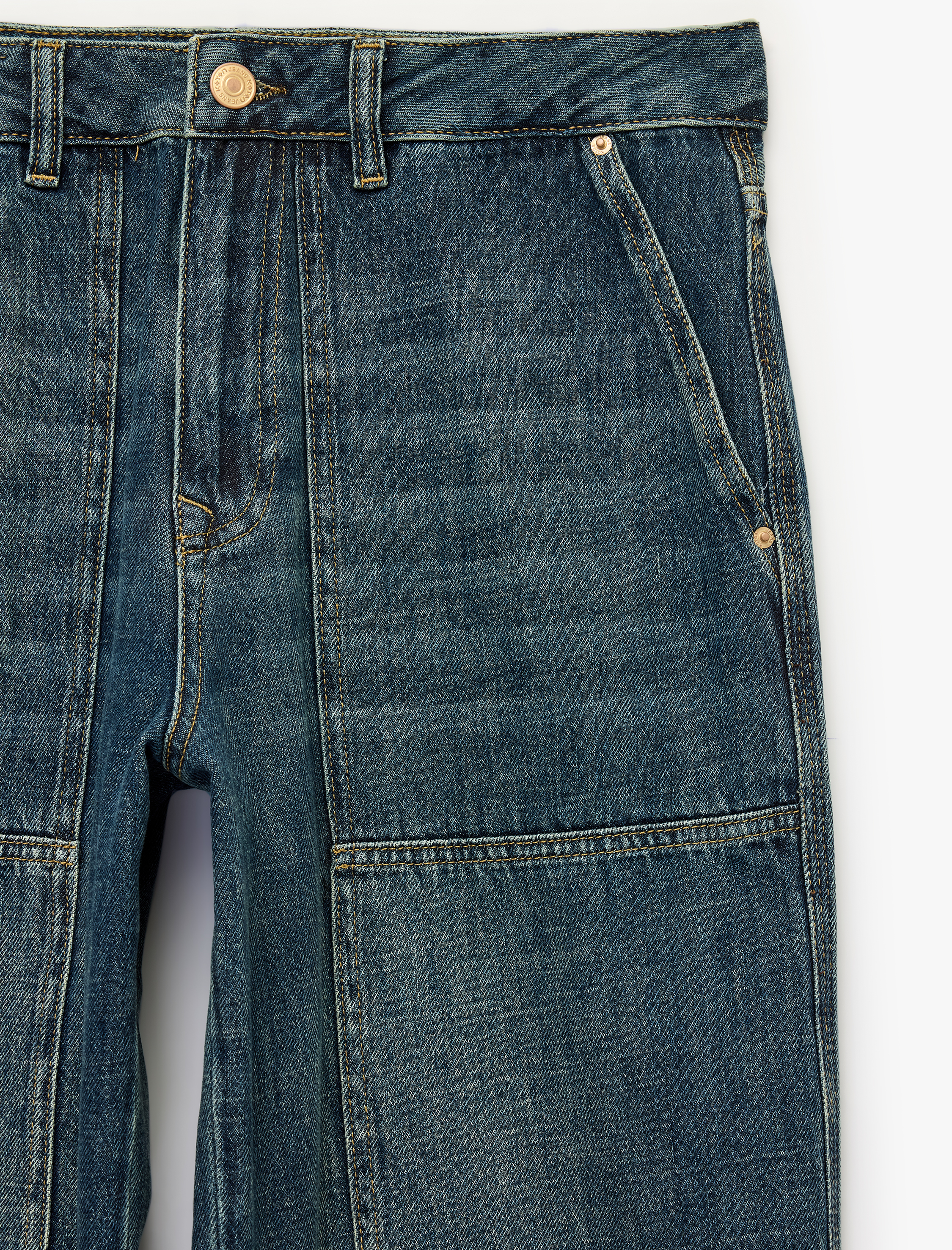   Normal Bel Rahat Kalıp Cepli Pamuklu Carpenter Denim Pantolon