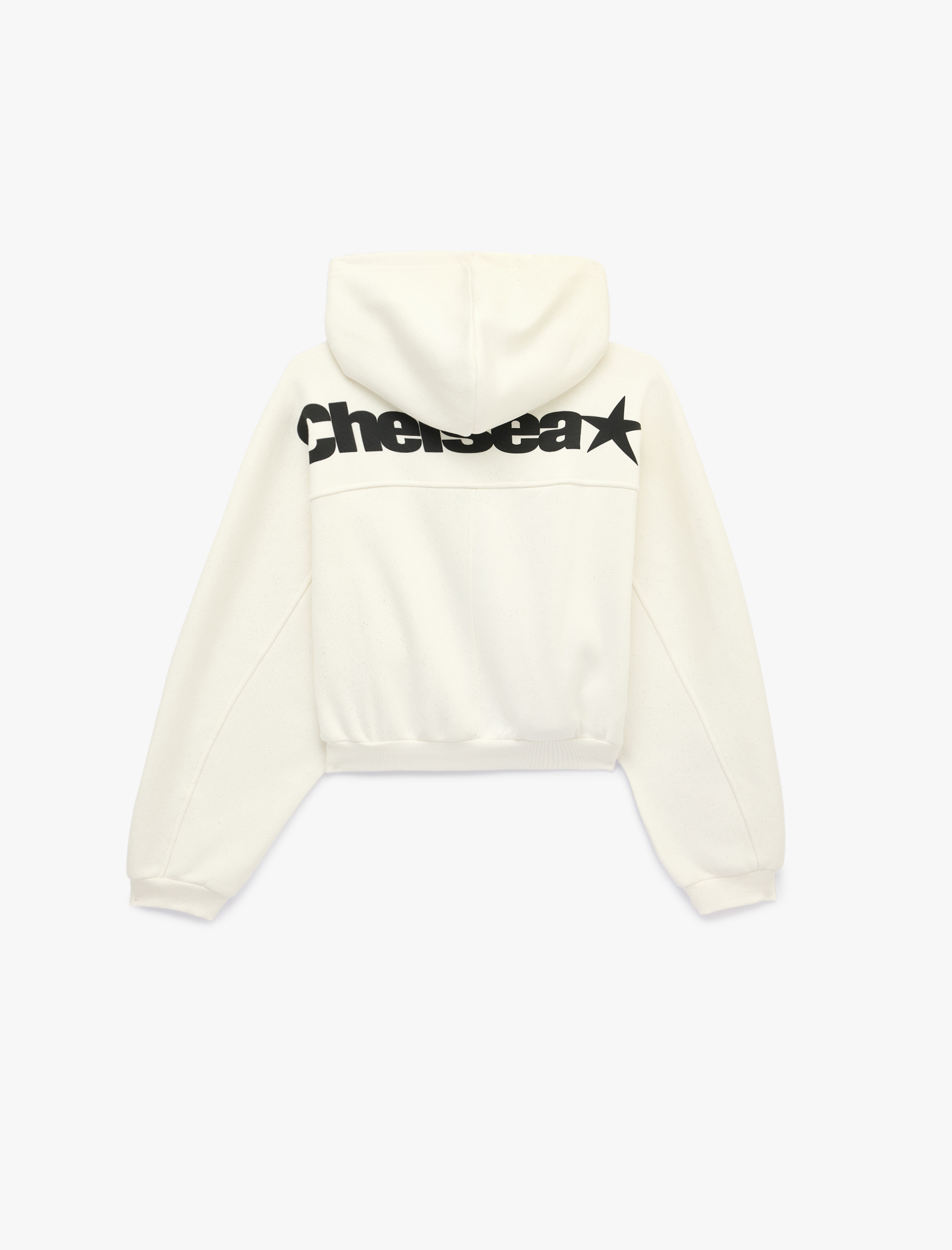   Şardonlu Kanguru Cepli Arkası Baskılı Cepli Simli Kapüşonlu Fermuarlı Crop Sweatshirt