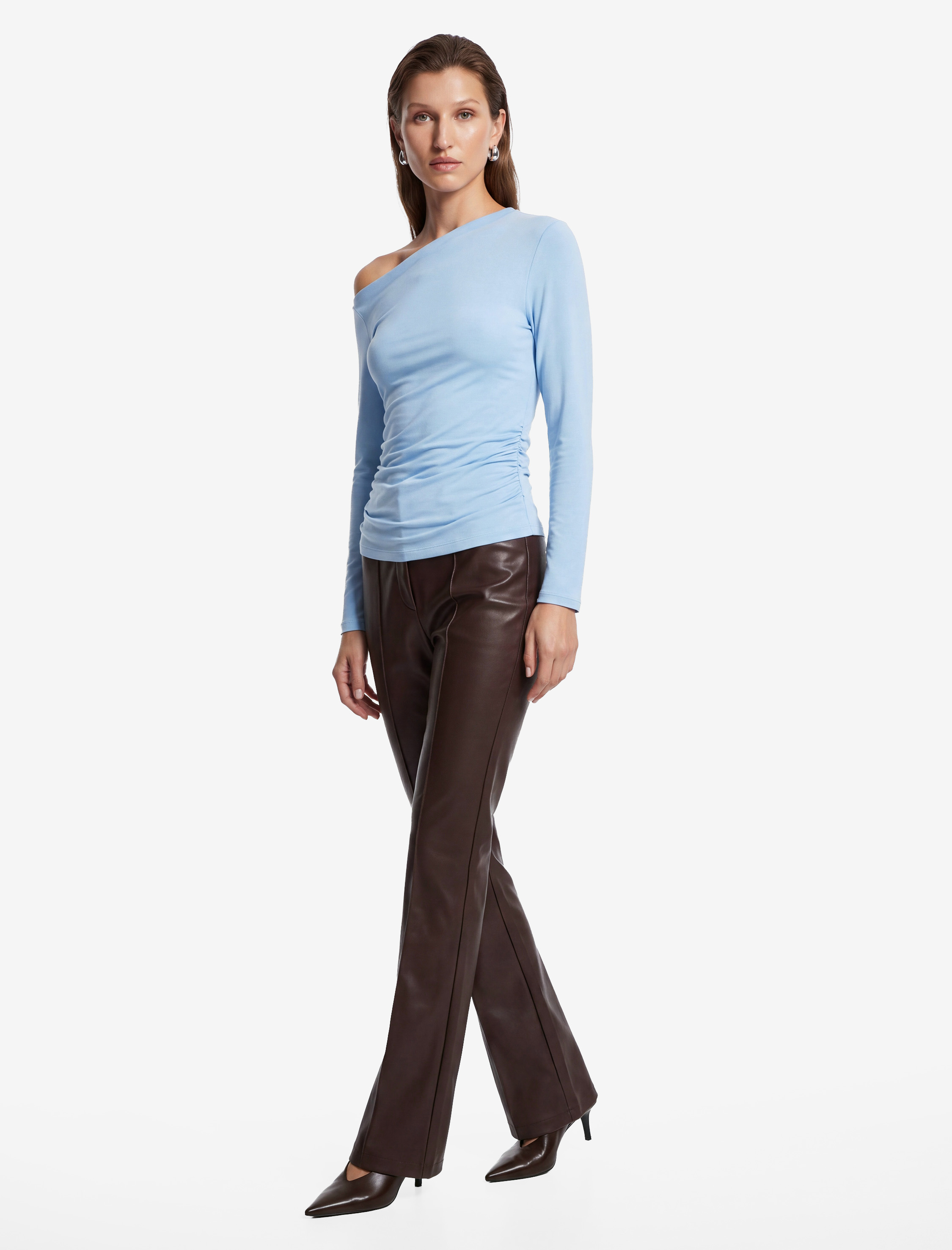   Slim Fit Viskon Uzun Kollu Asimetrik Yaka Tişört