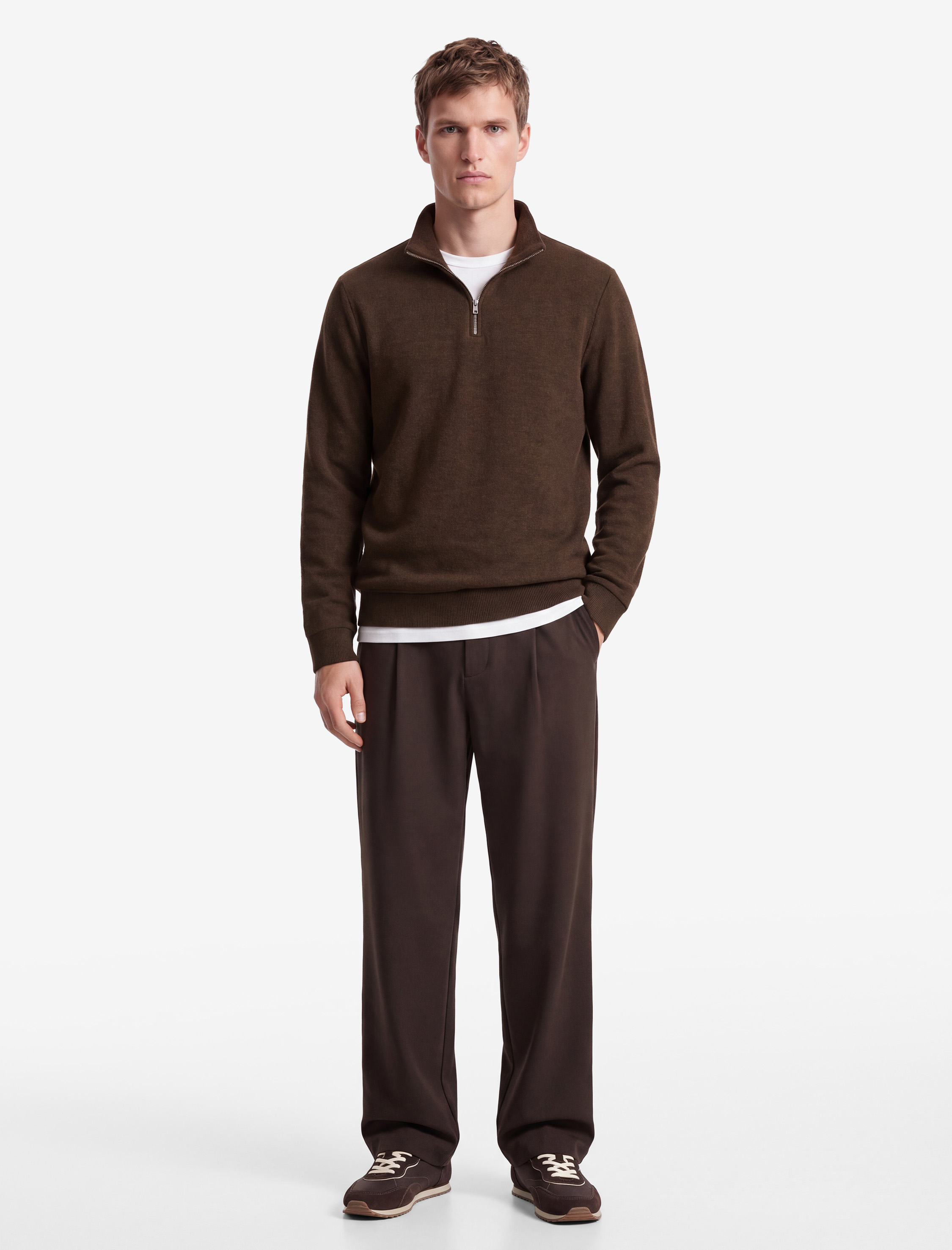   Uzun Kollu Yarım Fermuarlı Sweatshirt