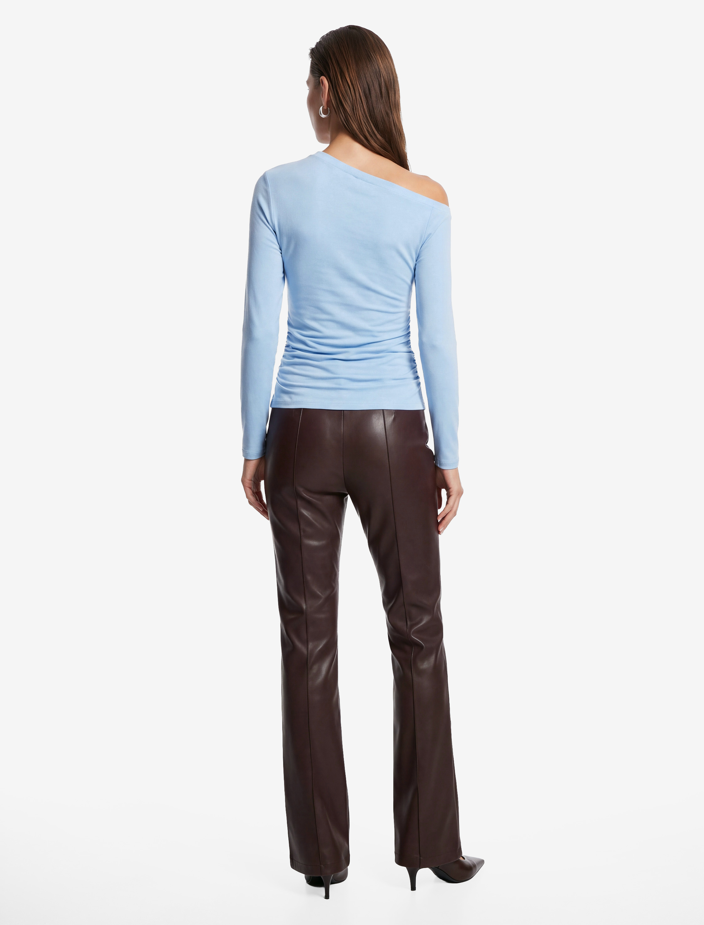   Slim Fit Viskon Uzun Kollu Asimetrik Yaka Tişört
