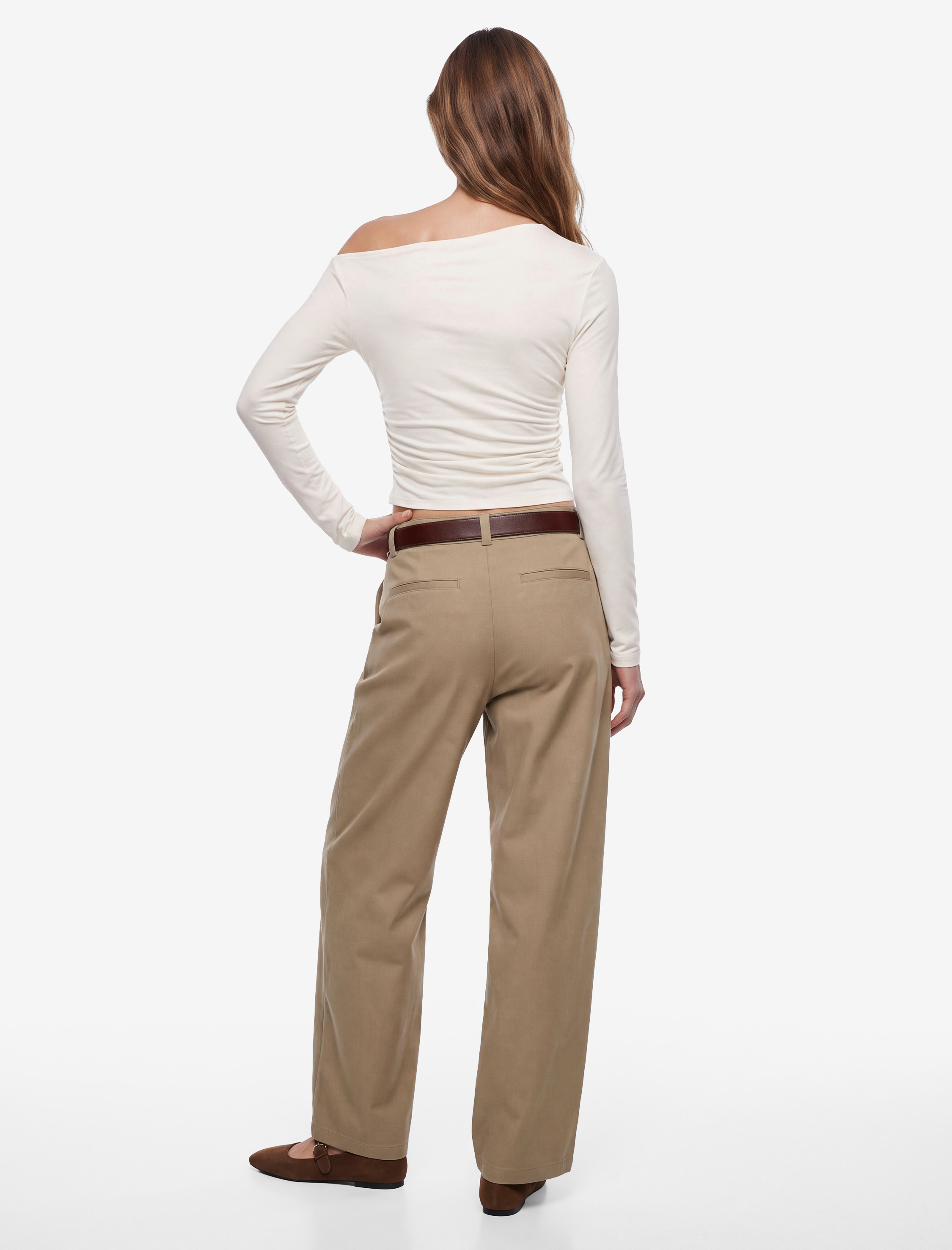   Slim Fit Viskon Uzun Kollu Asimetrik Yaka Tişört