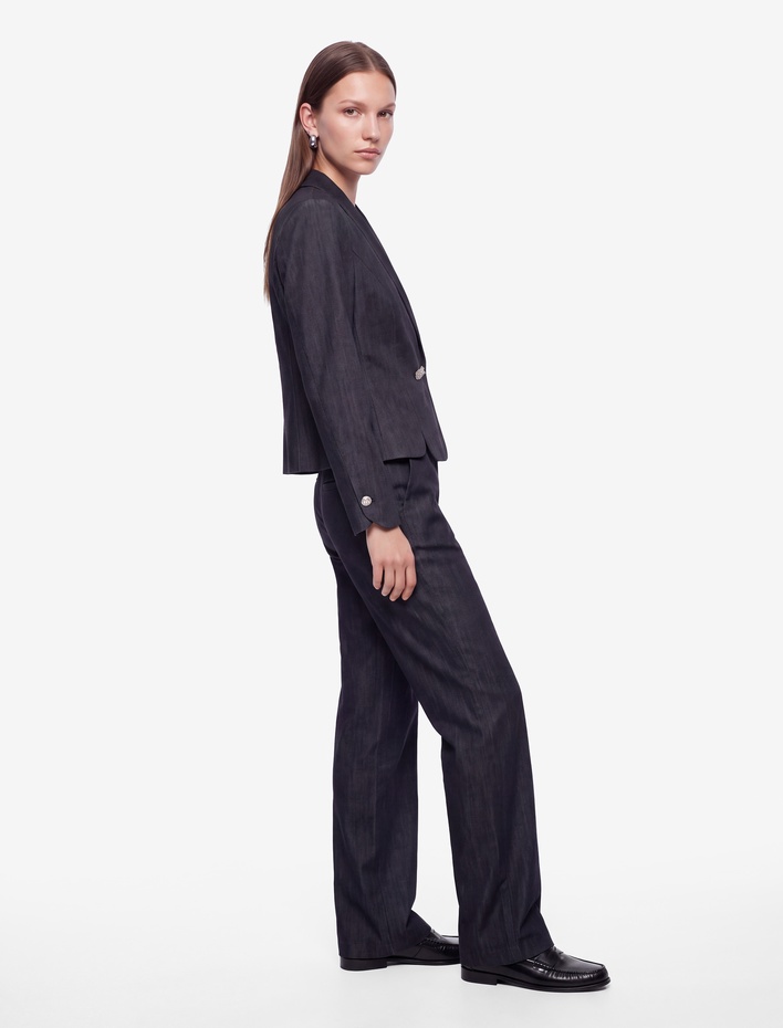  Slim Fit Uzun Kollu Düğmeli Şal Yaka Kruvaze Blazer Ceket