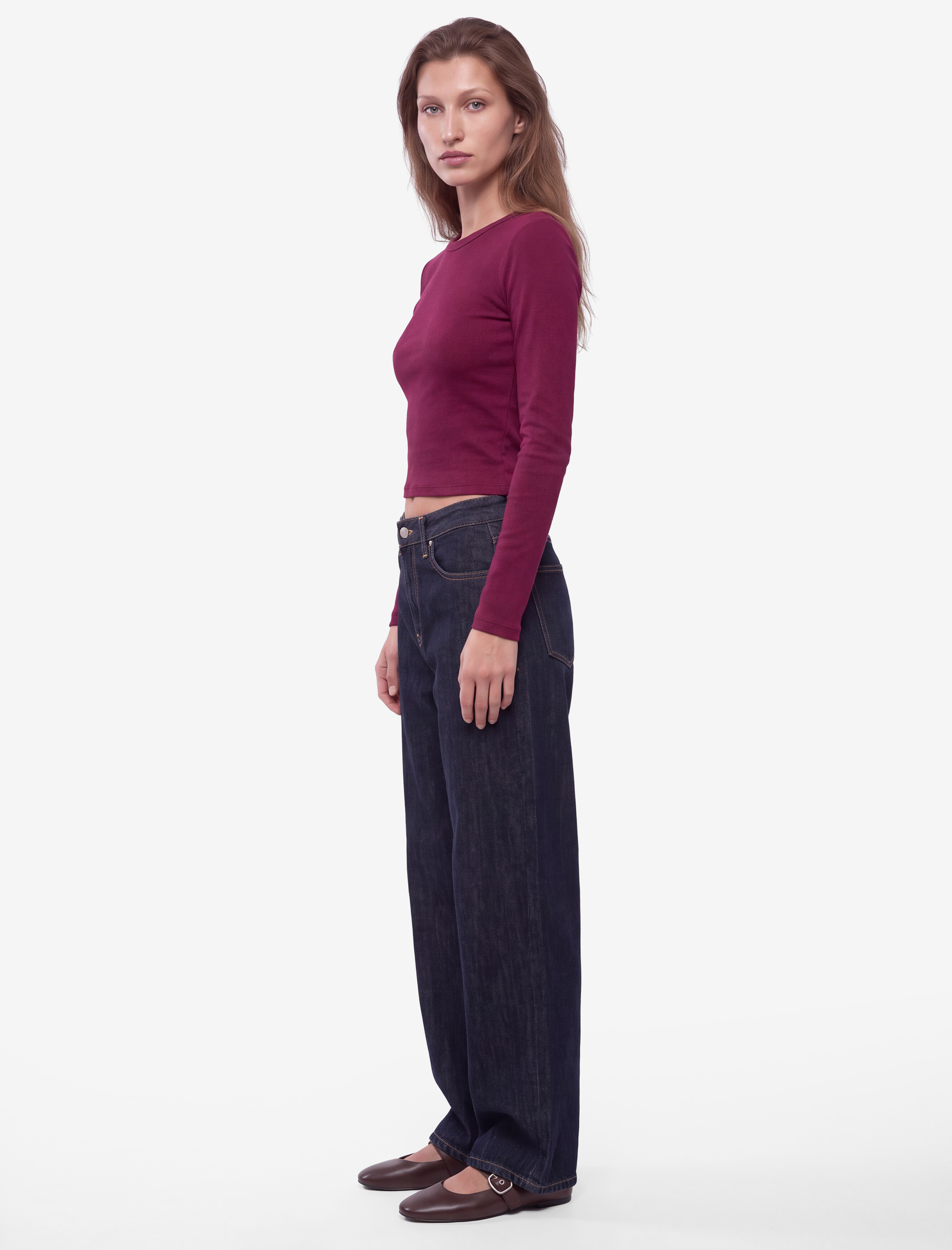   Slim Fit Kaşkorse Pamuk Karışımlı Bisiklet Yaka Uzun Kollu Basic Tişört