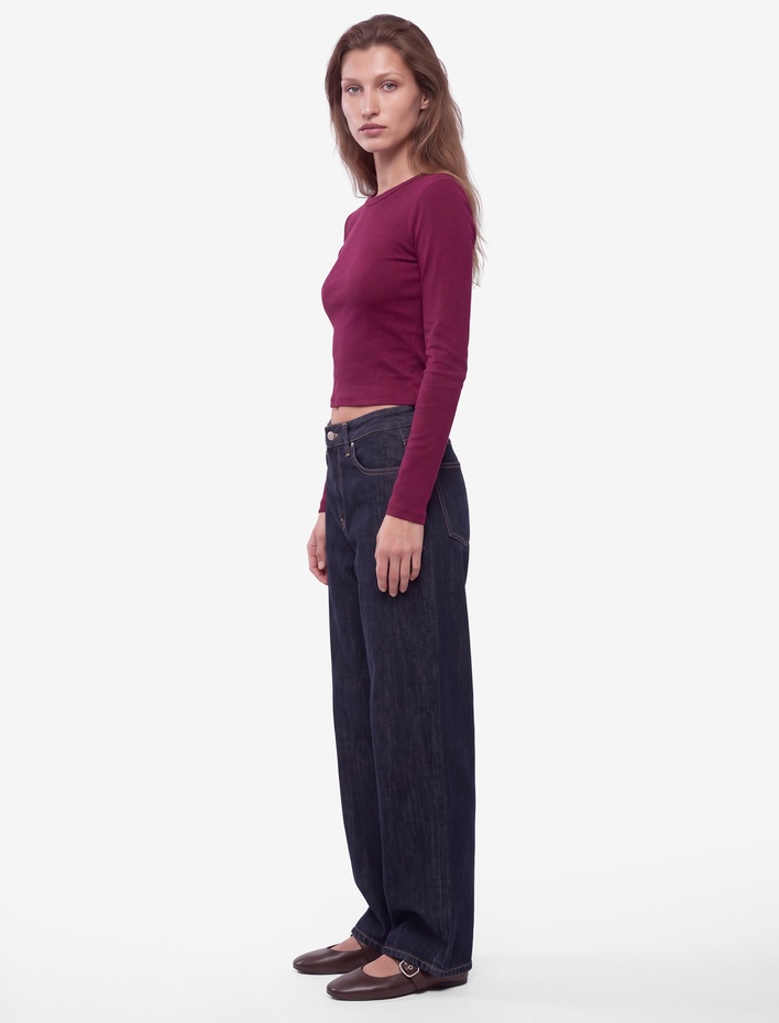  Slim Fit Kaşkorse Pamuk Karışımlı Bisiklet Yaka Uzun Kollu Basic Tişört