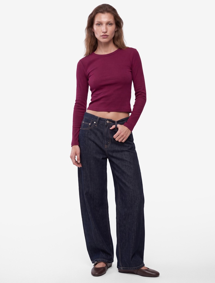  Slim Fit Kaşkorse Pamuk Karışımlı Bisiklet Yaka Uzun Kollu Basic Tişört