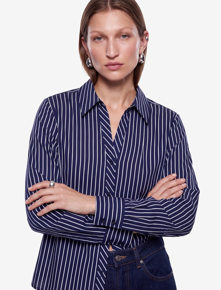 Regular Fit Pamuklu Kaçık Yaka Uzun Kollu Çizgili Gömlek