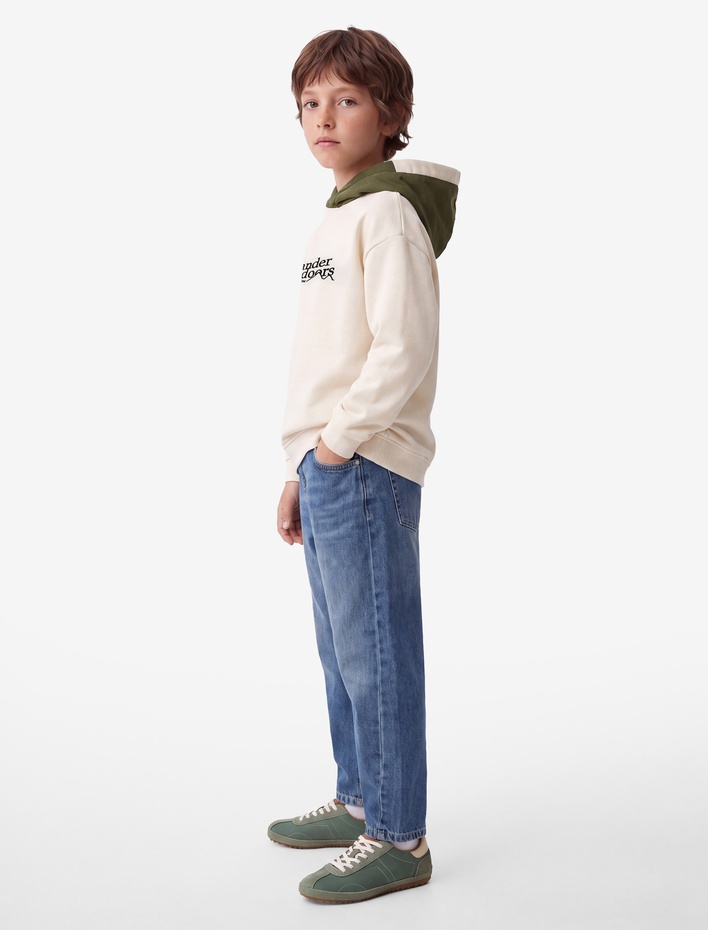 Erkek Çocuk Nakışlı Şardonlu Uzun Kollu Oversize Kapşonlu Sweatshirt