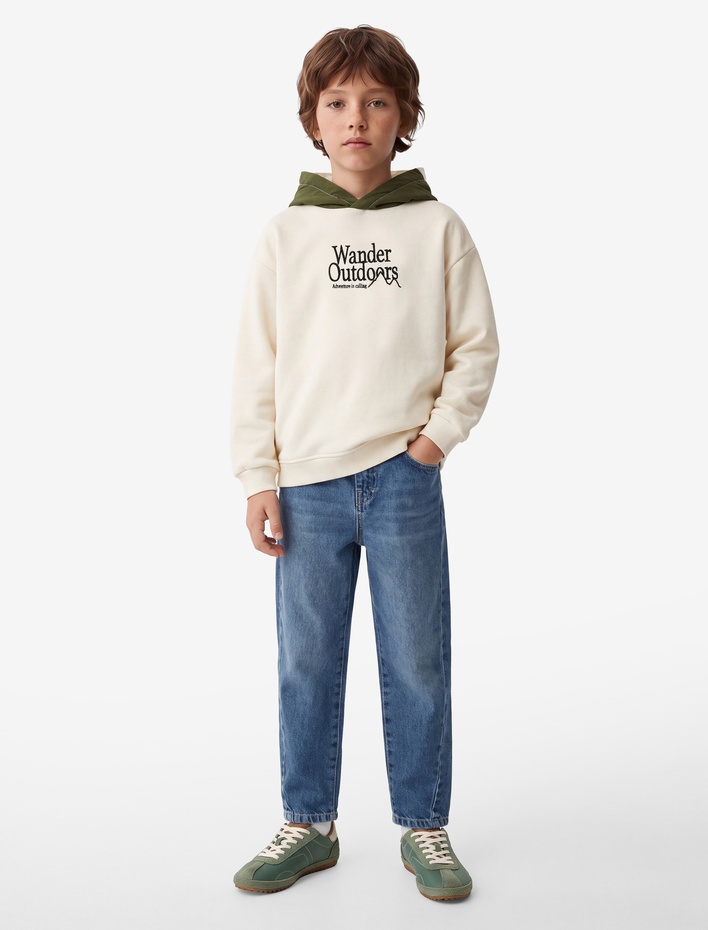 Erkek Çocuk Nakışlı Şardonlu Uzun Kollu Oversize Kapşonlu Sweatshirt