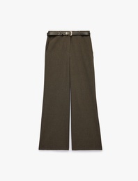 Cepli Straight Kesim Mikro Ekose Desenli Kemerli Pantolon