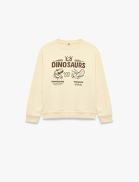 Dinozor Baskılı Bisiklet Yaka Uzun Kollu Oversize Sweatshirt
