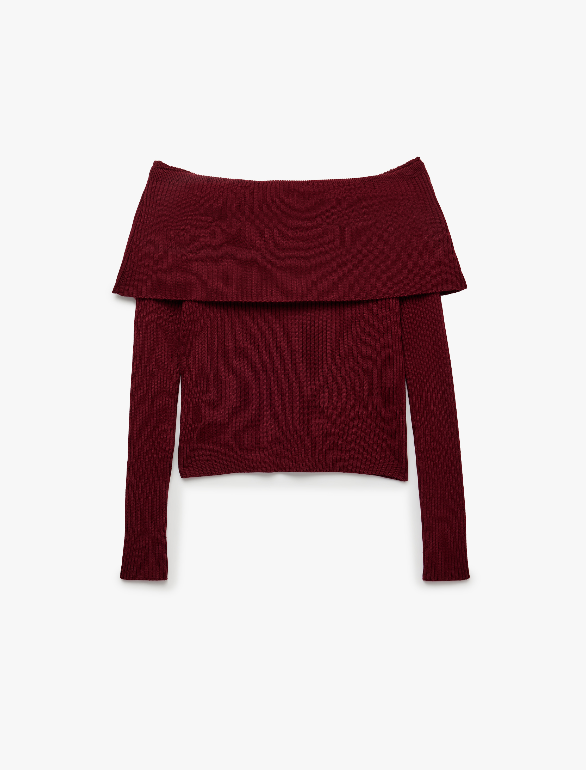   Slim Fit Uzun Kollu Madonna Yaka Triko Omzu Açık Kazak