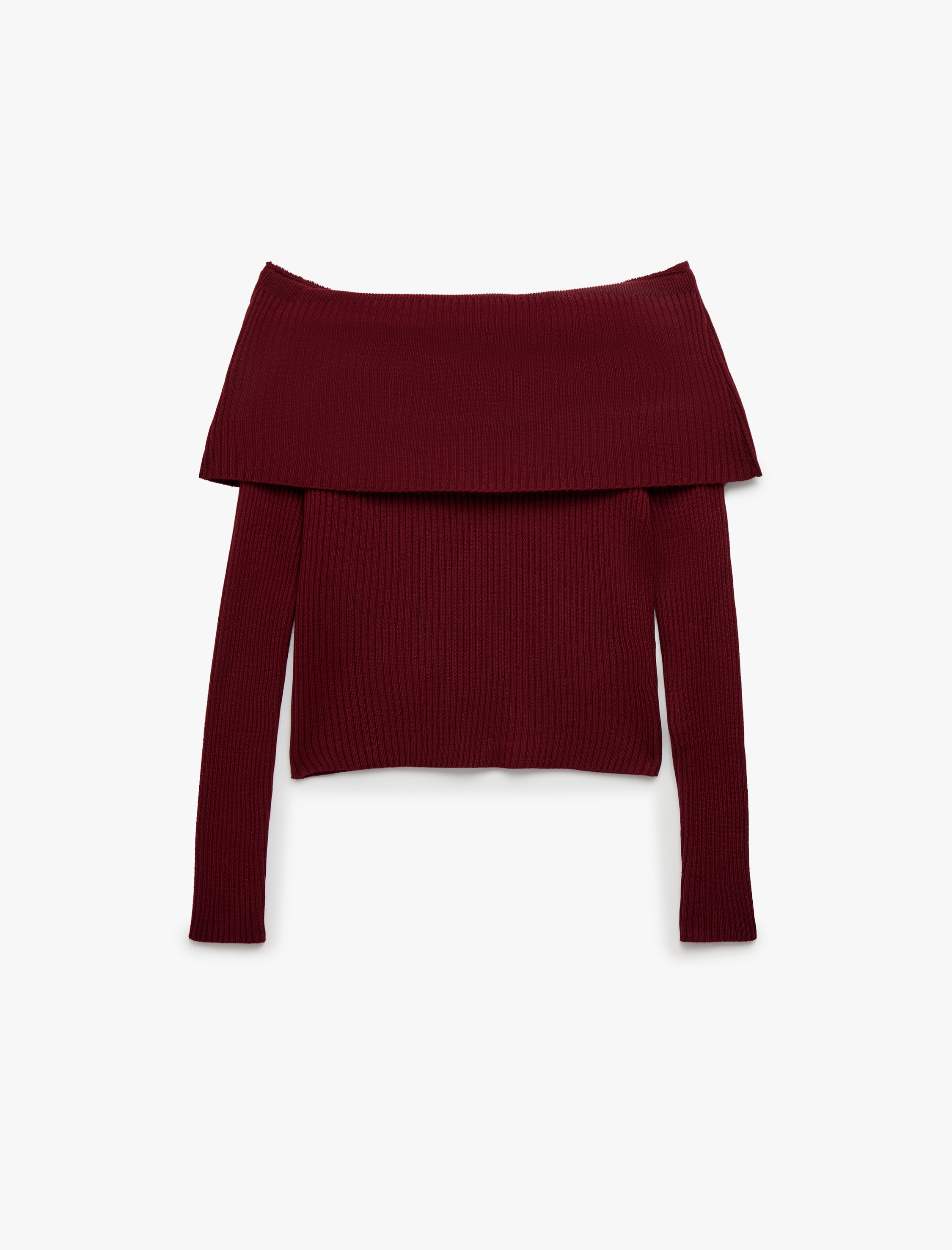   Slim Fit Uzun Kollu Madonna Yaka Triko Omzu Açık Kazak