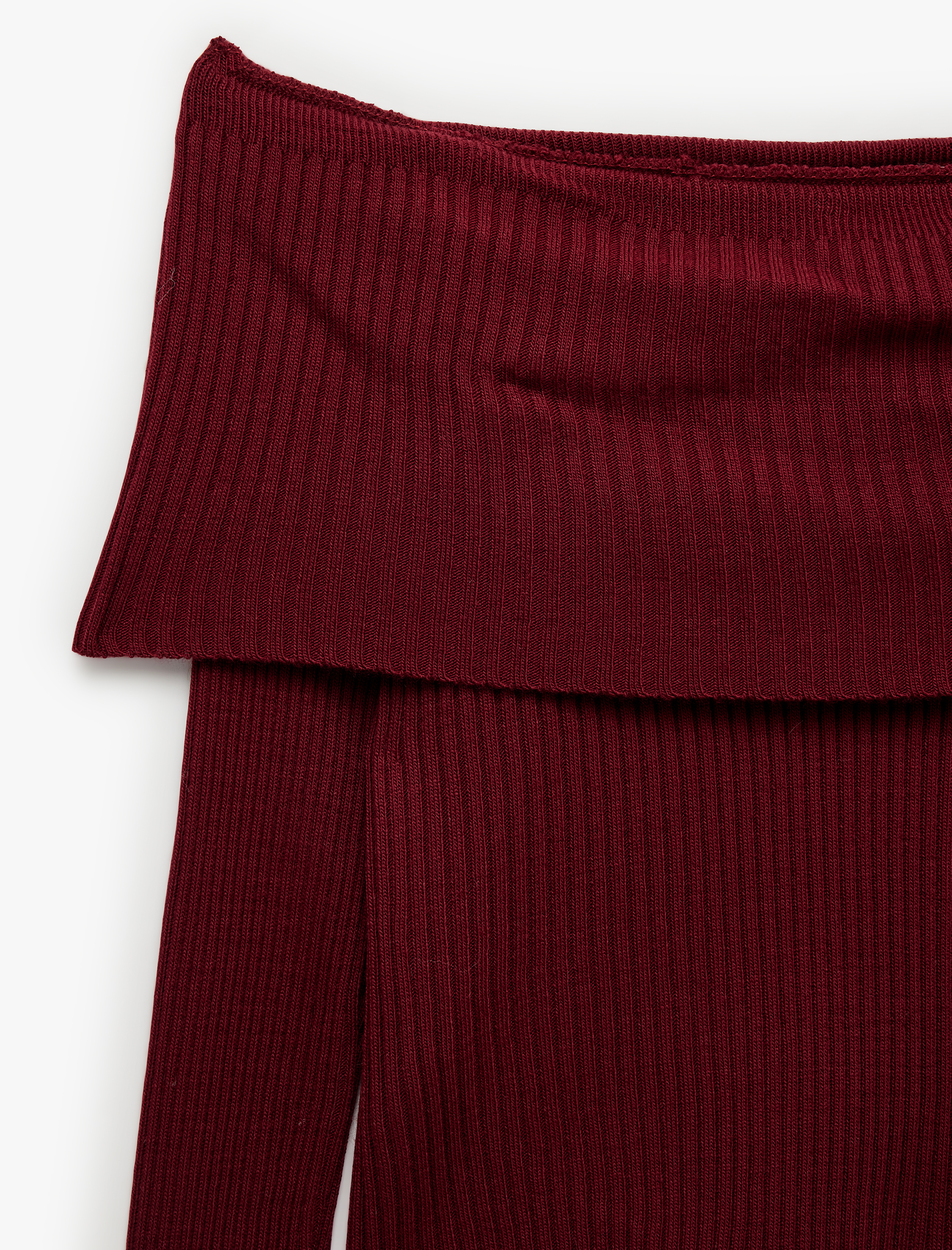   Slim Fit Uzun Kollu Madonna Yaka Triko Omzu Açık Kazak