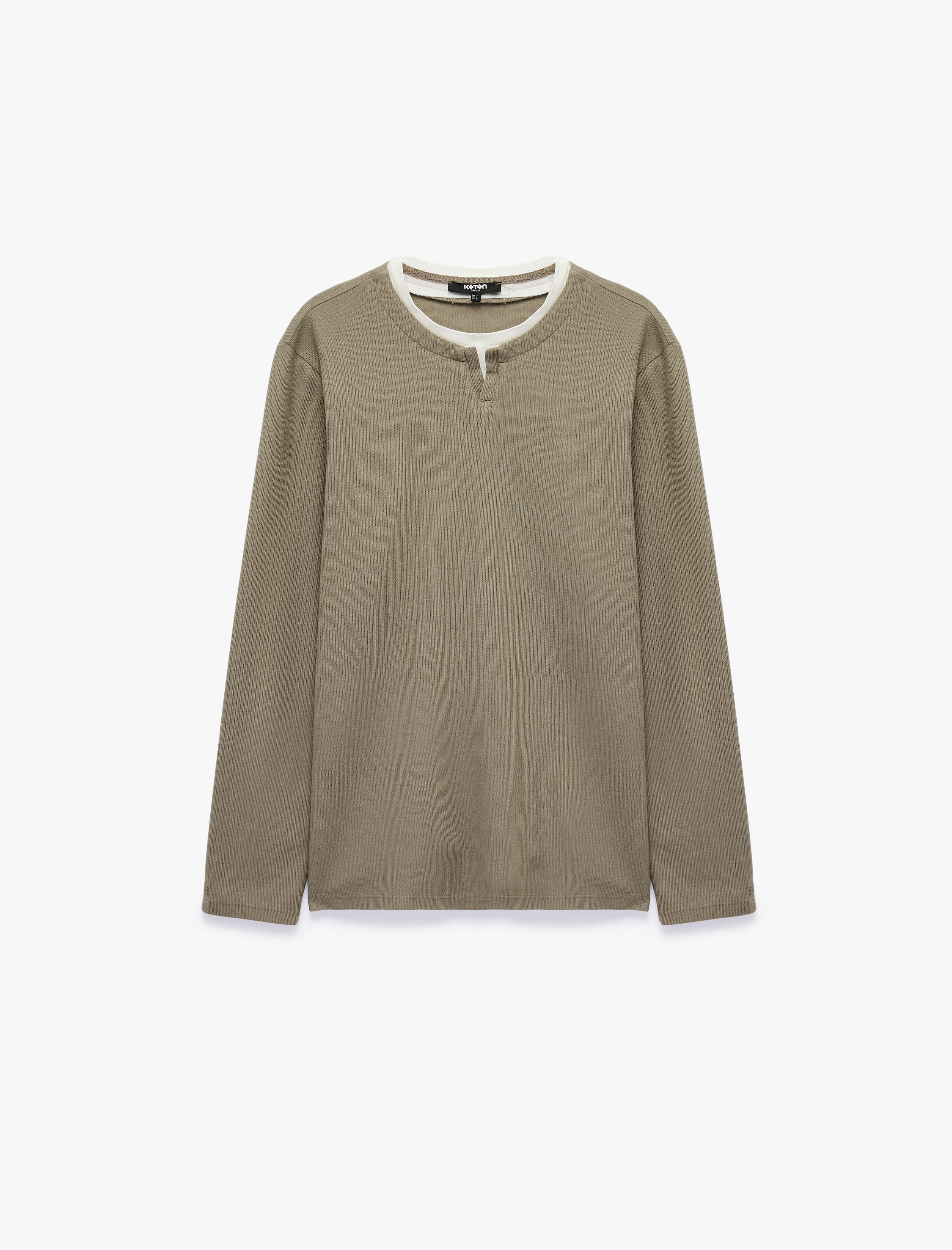   Pamuklu Pike Kumaş Hakim Yaka Uzun Kollu Sweatshirt