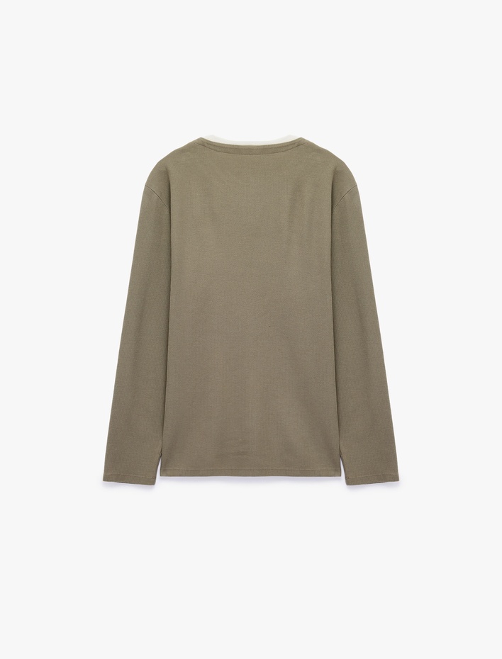  Pamuklu Pike Kumaş Hakim Yaka Uzun Kollu Sweatshirt
