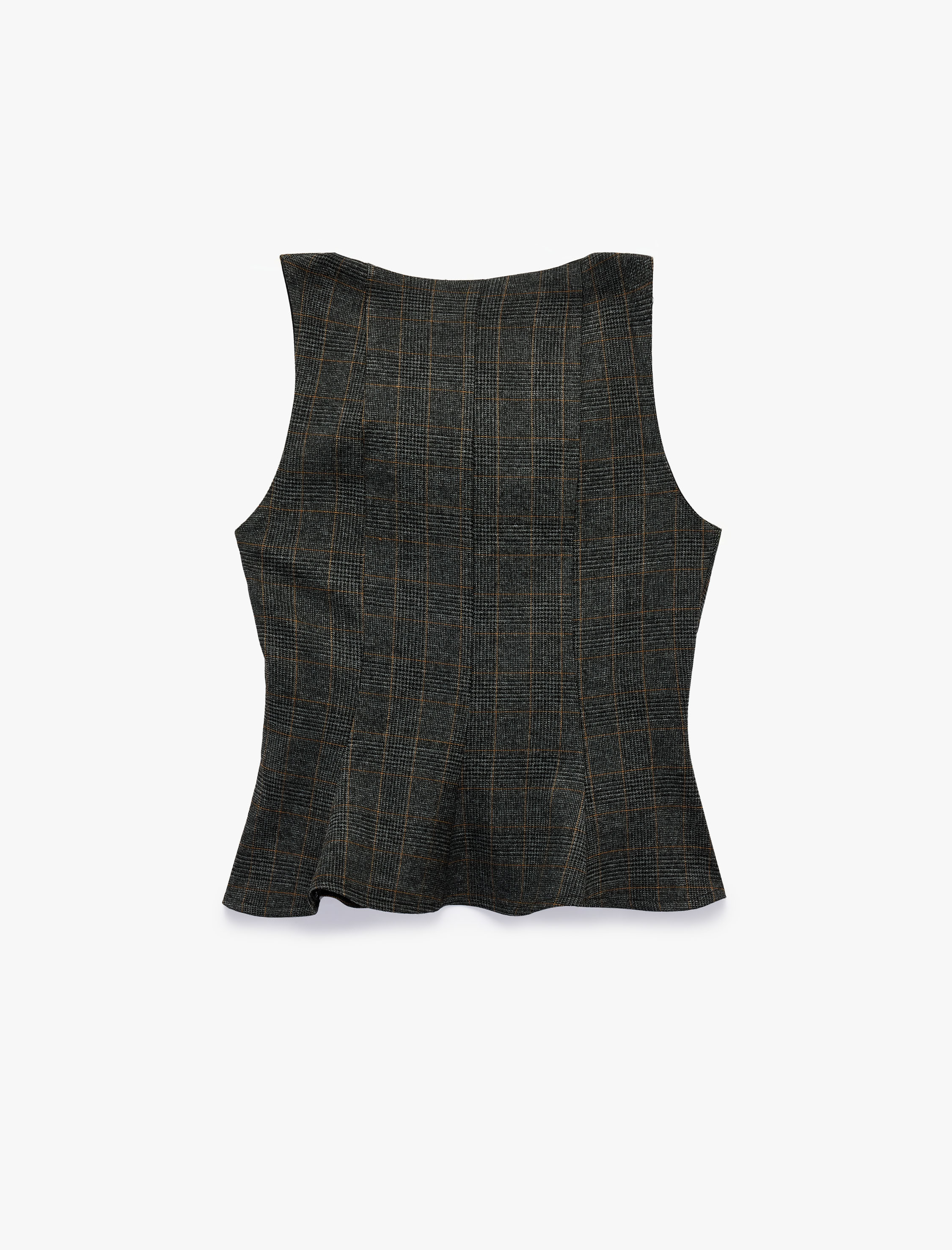   Peplum Kesim Kolsuz Kare Yaka Kolsuz Ekose Bluz