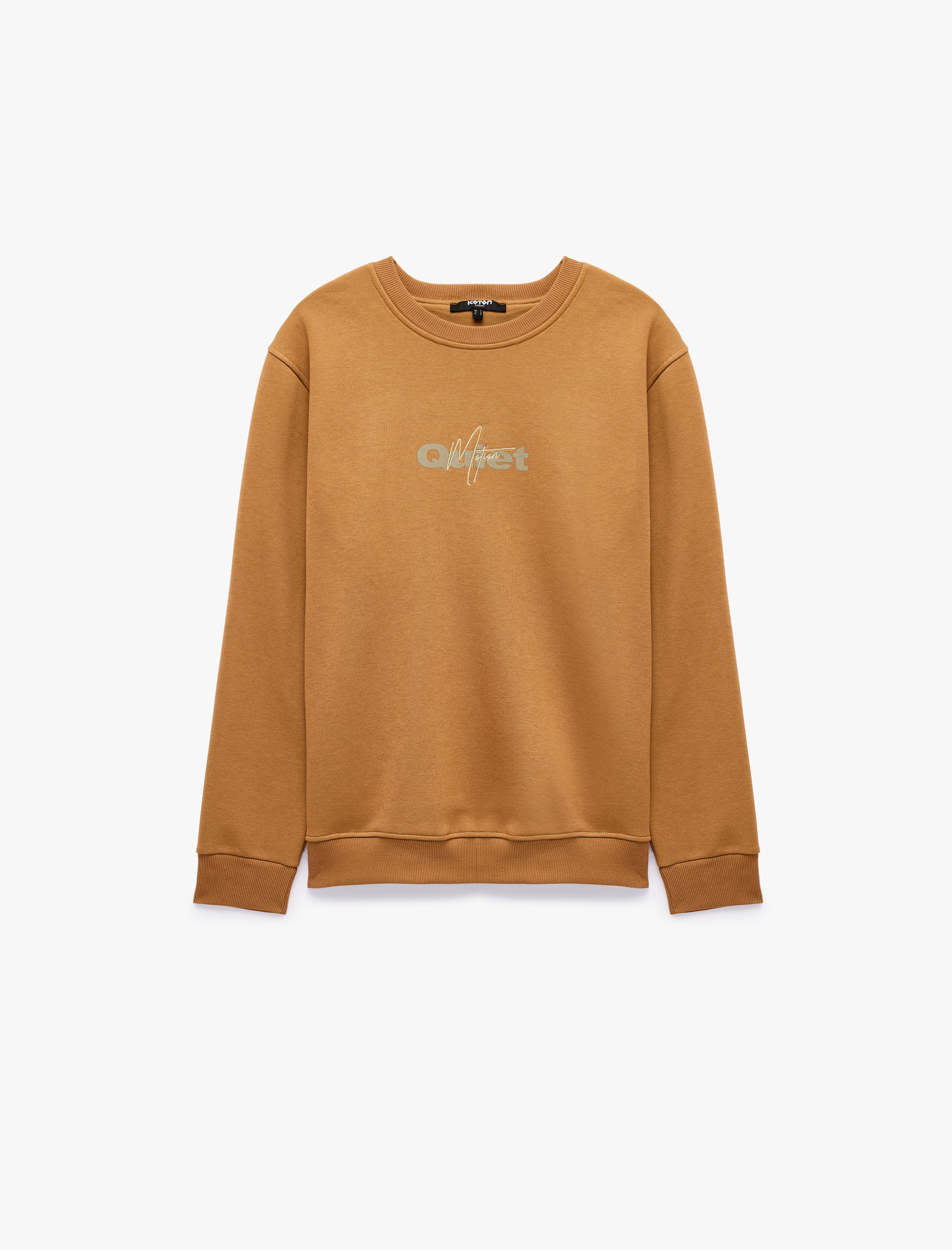   Uzun Kollu Şardonlu Bisiklet Yaka Baskılı Sweatshirt