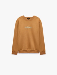 Uzun Kollu Şardonlu Bisiklet Yaka Baskılı Sweatshirt