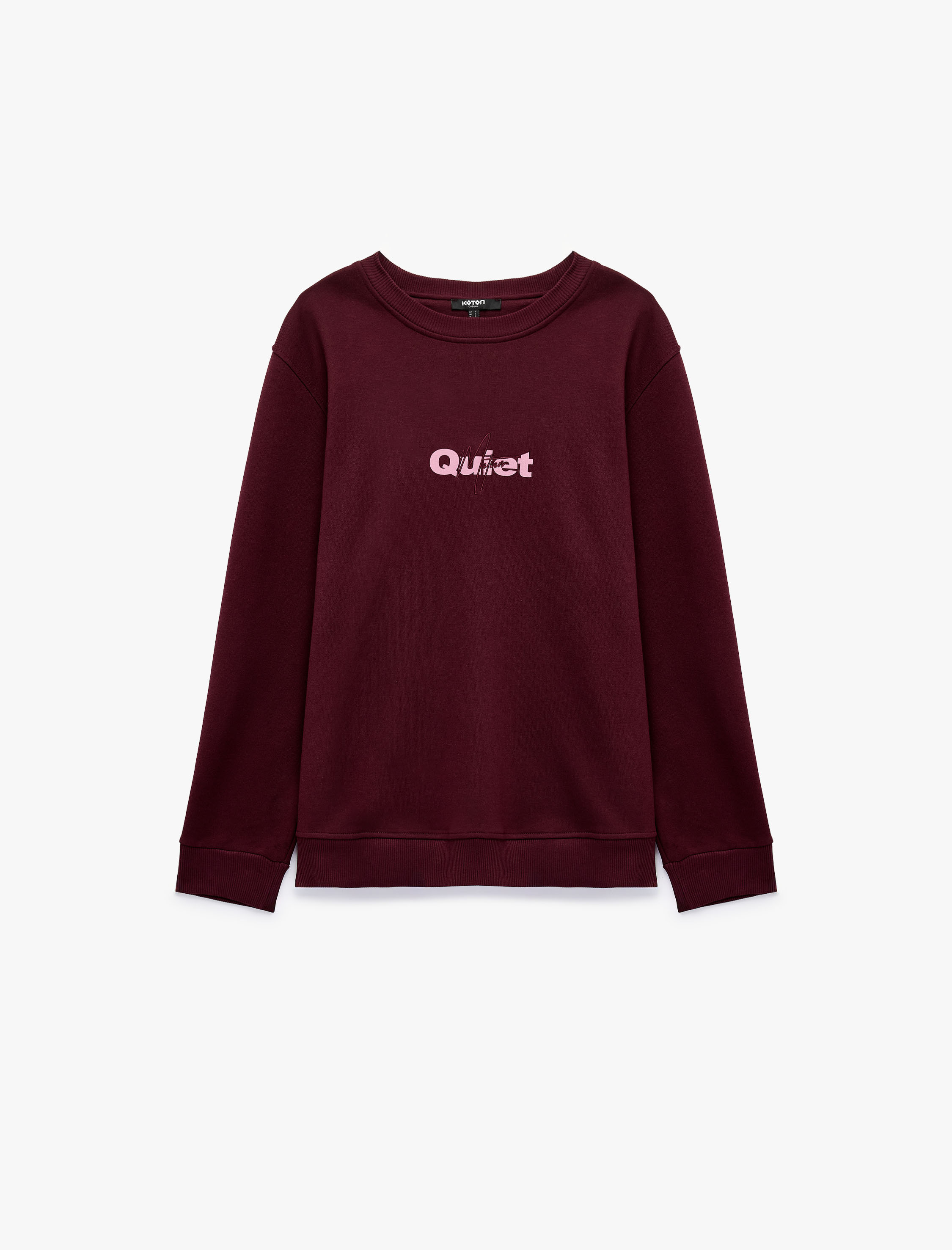   Uzun Kollu Şardonlu Bisiklet Yaka Baskılı Sweatshirt