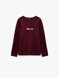 Uzun Kollu Şardonlu Bisiklet Yaka Baskılı Sweatshirt