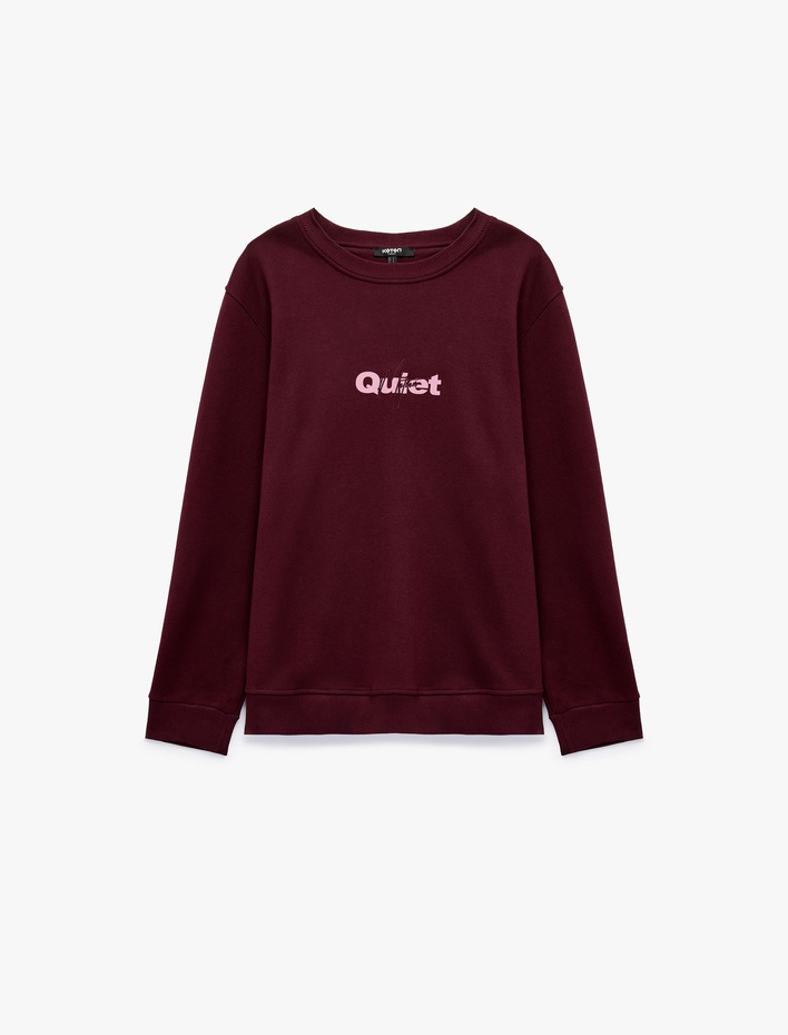 Uzun Kollu Şardonlu Bisiklet Yaka Baskılı Sweatshirt
