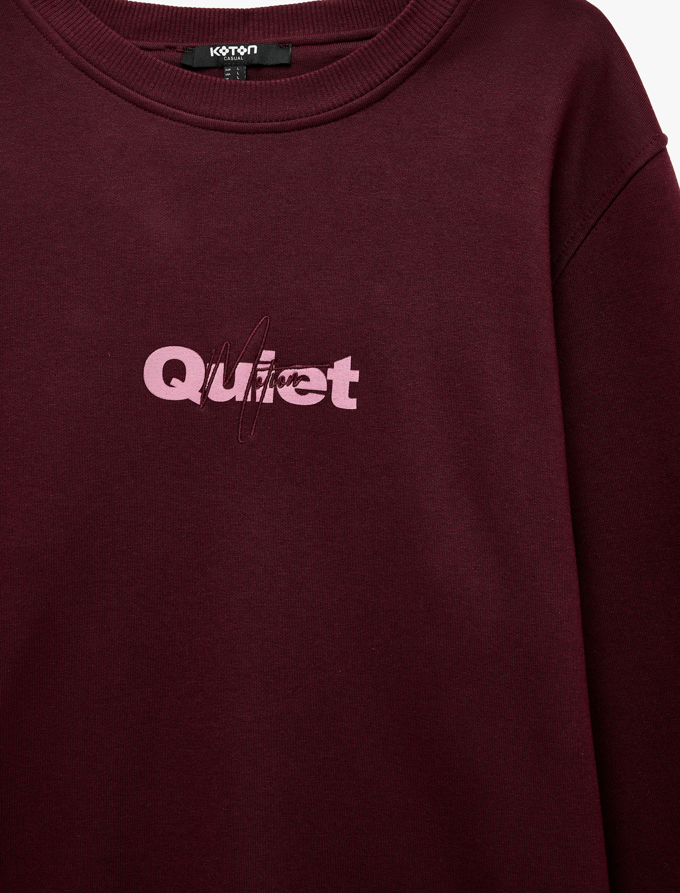   Uzun Kollu Şardonlu Bisiklet Yaka Baskılı Sweatshirt
