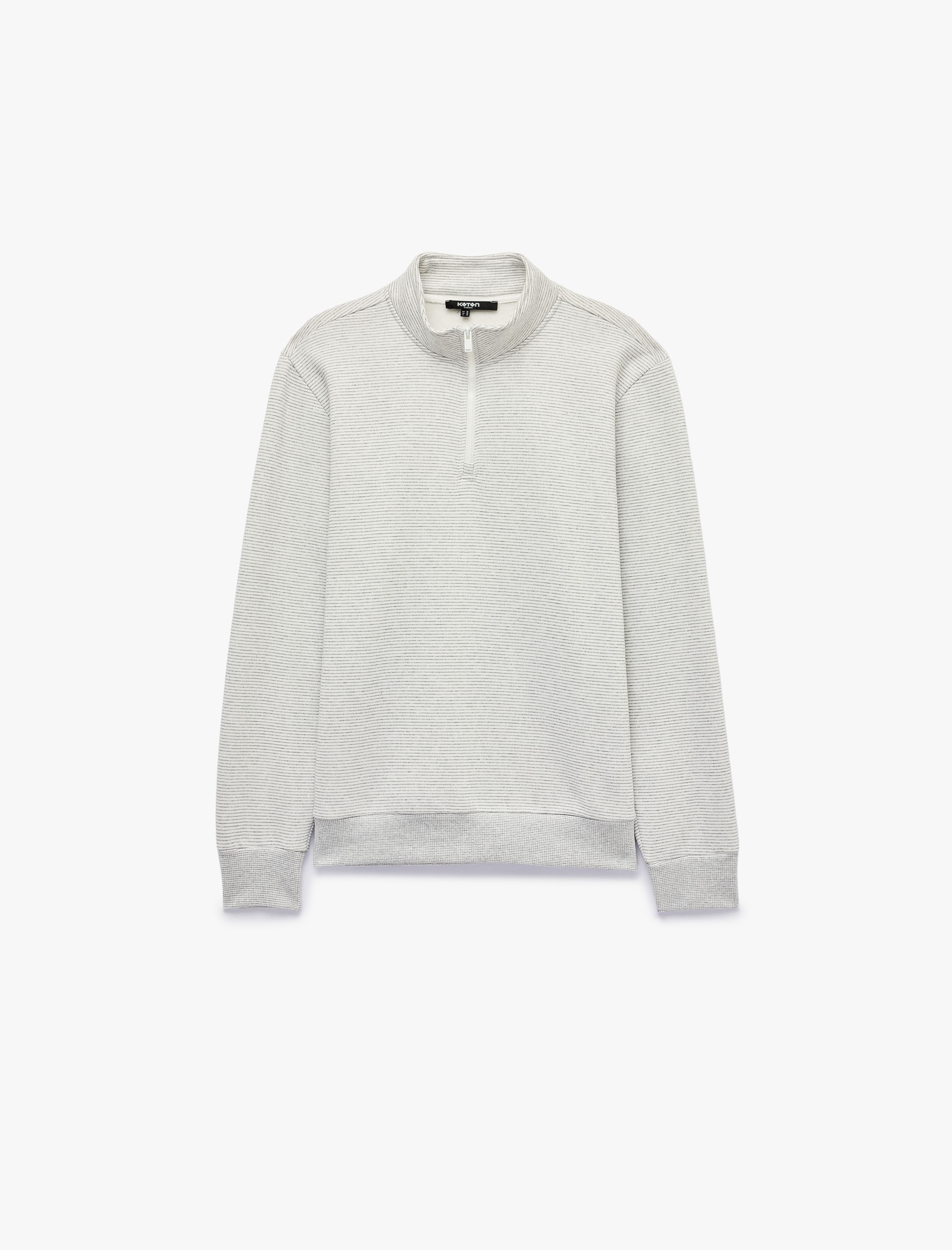   Şardonlu Uzun Kollu Dokulu Yarım Fermuarlı Sweatshirt
